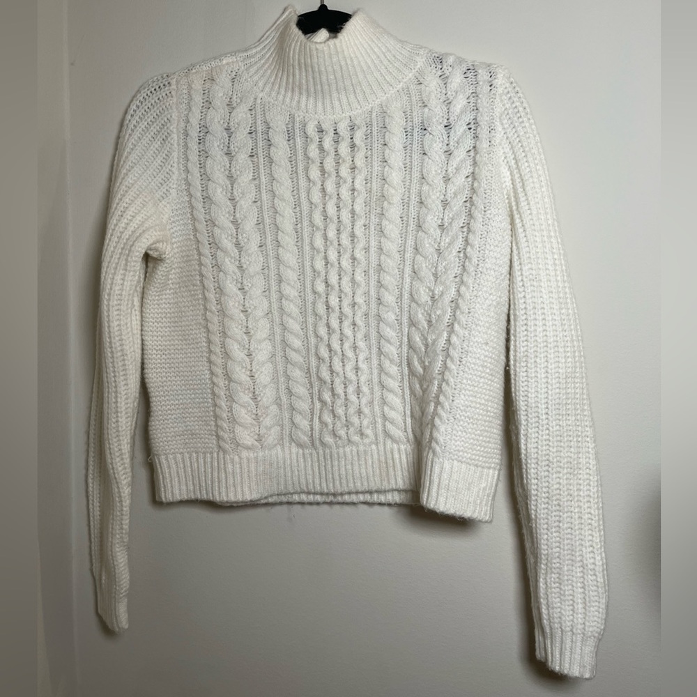 Loft White Cropped Cable Knit Sweater